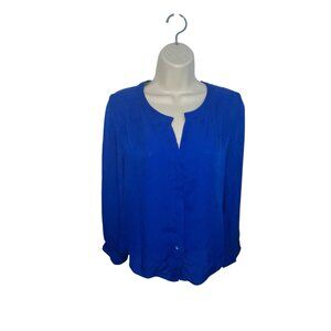 BABATON Women's Size XS 100% Silk Cobalt Blue Button Up Blouse